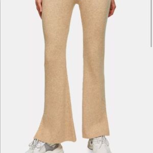 Topshop ribbed knit tan oat flare pants